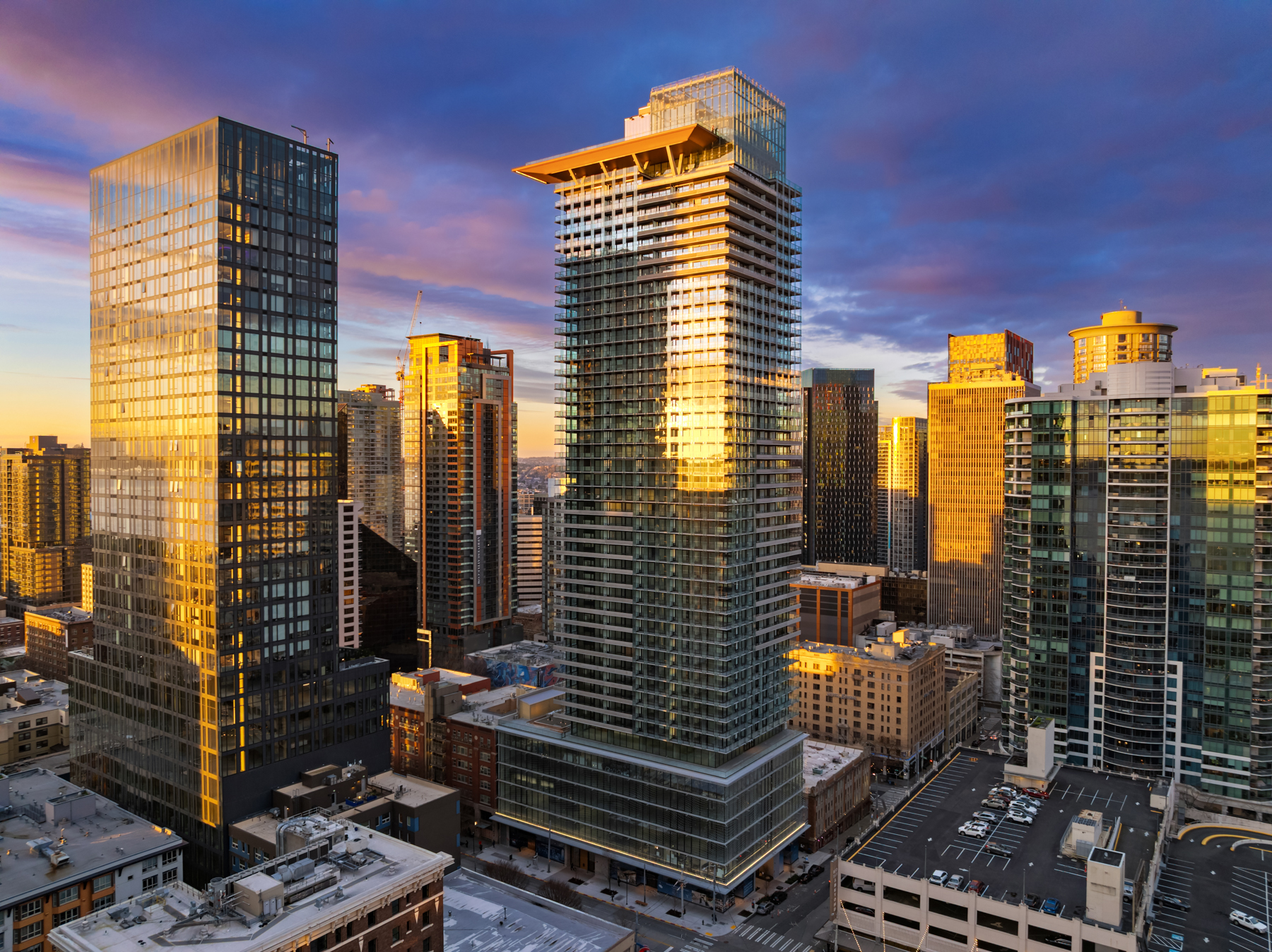 First Light Seattle at dusk